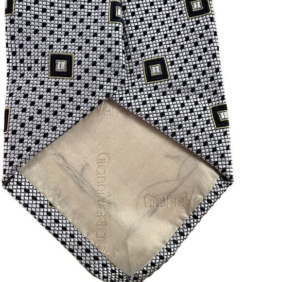 GIANNI VERSACE Necktie Mens 100% Silk Geometric 3.5” Hand Made in Spain Vintage - Picture 7 of 10
